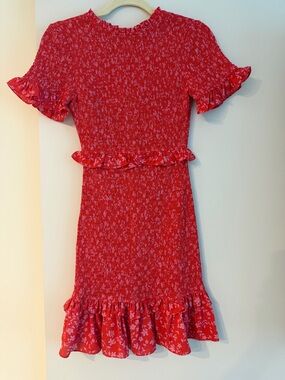 Likely Red Floral Ruffle Knit Dress